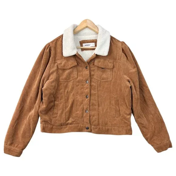 Andrea Womens Corduroy Brown Sherpa Lined Truckers Jacket Sz XL Retro Cowgirl - Picture 2 of 16